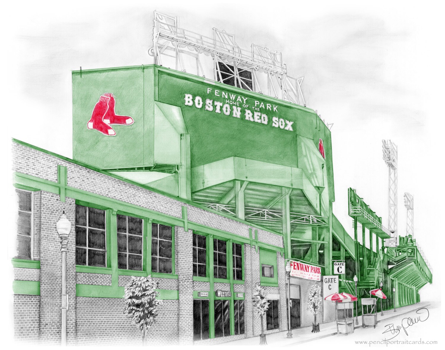 Boston Red Sox Fenway Park Pencil Drawing 11x14 - Etsy