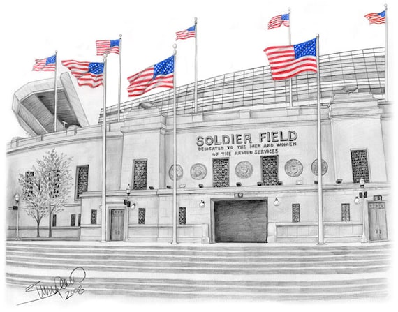 Chicago Bears Football Soldier Field Pencil Drawing Etsy