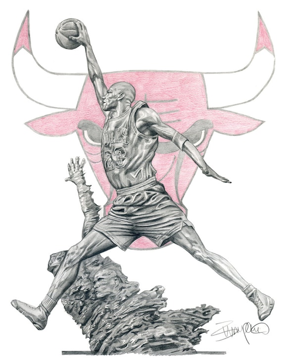 Michael Jordan Statue Chicago Bulls Pencil Drawing - Etsy