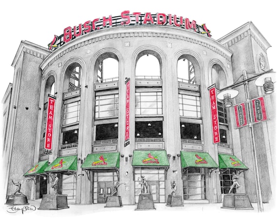 St Louis Cardinals Baseball Busch Stadium Pencil Drawing 