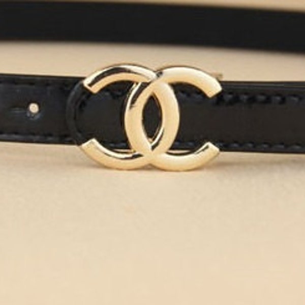 Chanel Inspired Double C Logo Leather  Belt