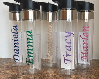 Personalized Water Bottle, Skinny Tumbler, or Regular Tumbler with Name in GLITTER METALLIC Vinyl- Choose your Font and Color!