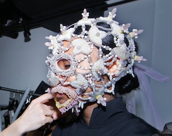 Gesichtsgeschirr Maske, Gesichtsmaske, Haute couture Maske, Avant garde Kopfschmuck, Perlen Kopfschmuck, Burning Man Kostüm Rave Outfit