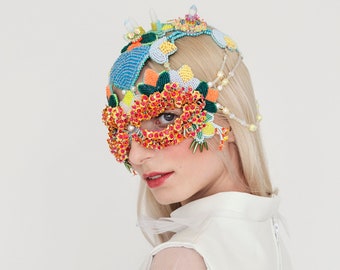 Fairy headpiece flower masks masquerade ball costume, Haute Couture art mask headpiece