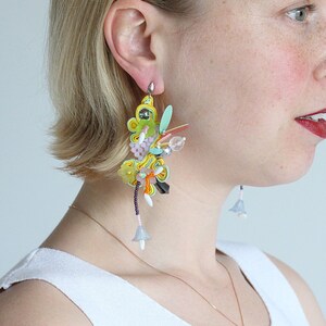 Beaded Soutache earrings, playful yellow earrings, floral beaded earrings, bead flower earrings, colorful funny earrings, Soutache Jewelry image 9