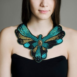 Large Collar Chunky Necklace Bird Shape, Adjustable Collar Size Statement Necklace Made Of Glass Seed Bead image 1