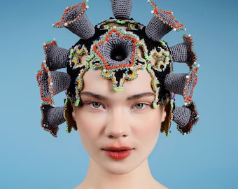 Art to wear crochet headpiece hat alternative fashion costume accessories