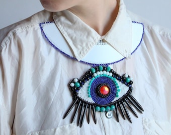 Large Eye Chunky Necklace Pendant For Women And Men Statement Beaded Jewelry