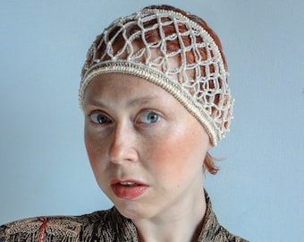 Lace Crochet Head Wrap Headband Bandana Beaded Hair Net Head Covering Women Summer Forehead Jewelry Wedding Bridal Embellishment Hair Snood
