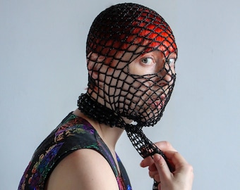 Full Face Covering Crochet Mesh Balaclava Black Hood Lace Face Mask