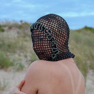 Black full face lace mask, full face shield mask, Apocalyptic hood mask, dystopian crochet head accessories