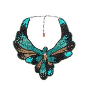 Large Collar Chunky Necklace Bird Shape, Adjustable Collar Size Statement Necklace Made Of Glass Seed Bead image 2