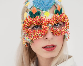 Art masks masquerade ball mask headpiece, Haute Couture wearable art deco head mask, Sequins flower headdress