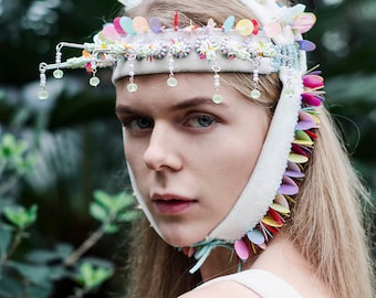 Tropical beaded headpiece made of flakes and beads