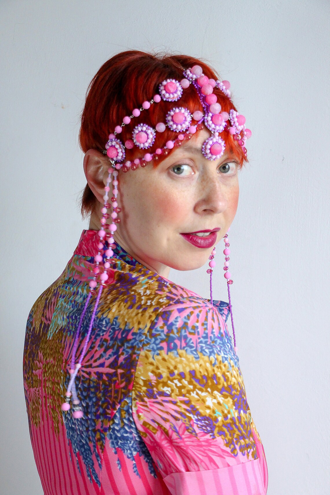 Orange Headpiece Art Deco Headwear Beaded Headdress Head Etsy