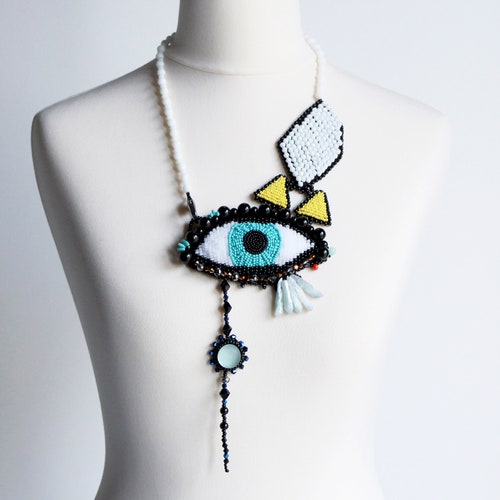 Large Evil Eye Necklace Long Statement 