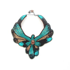 Large Collar Chunky Necklace Bird Shape, Adjustable Collar Size Statement Necklace Made Of Glass Seed Bead image 9