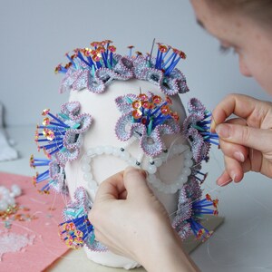 Beaded masquerade mask headpiece, Haute couture fashion headdress design image 7