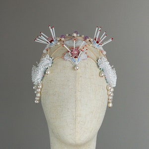 Bride wedding headpiece with drop pearls, natural pearl hairpiece, wedding hair jewelry, bride hair style accessories image 2