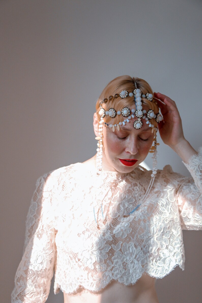 Joyería para la frente, tocado de boda, pieza de pelo nupcial, accesorios para el cabello de novia a la moda Art Deco imagen 7