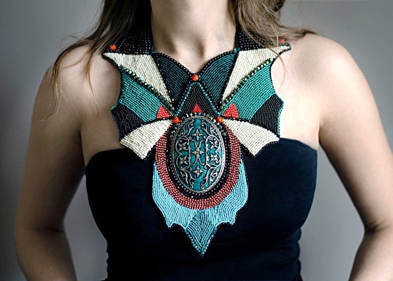 Buy Long Statement Necklace Crochet Necklace in Aqua and Olive Green Unique  Necklaces Knitted Jewelry Online in India - Etsy