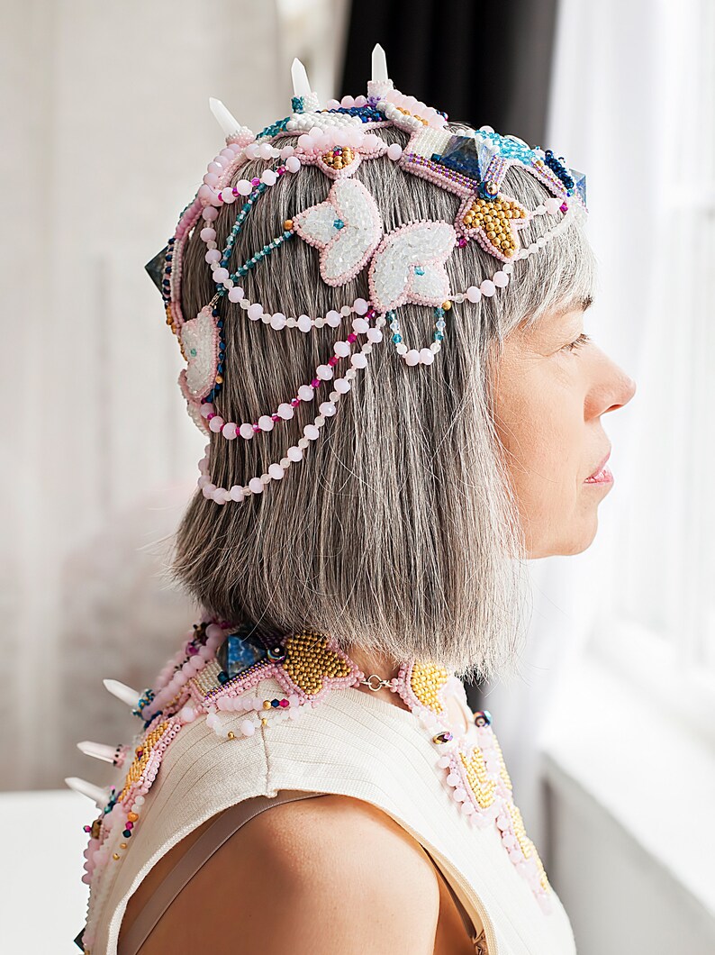 Goddess crystal crown headpiece, fashion beaded headpiece image 5