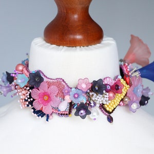 Pink collar choker for women and men, Flower choker necklace, Floral jewelry neck piece image 6