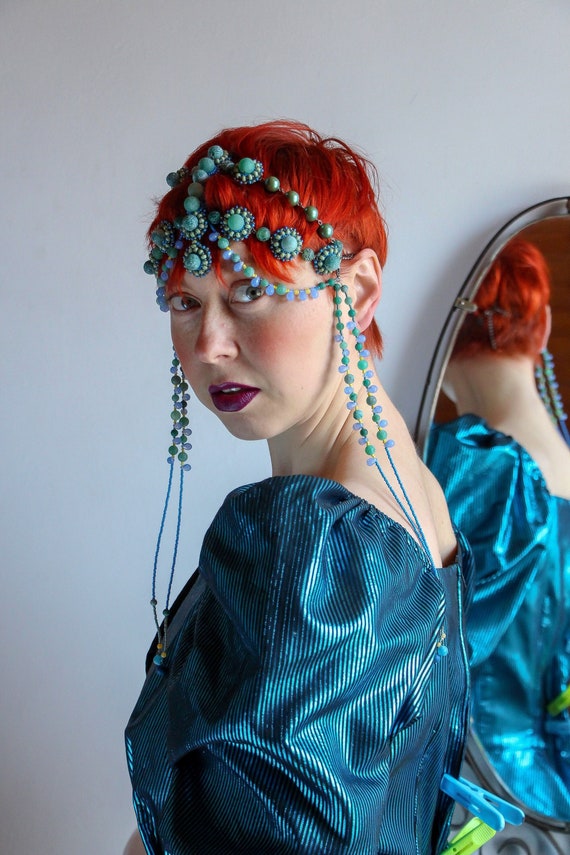 1920s Headpiece Art Deco Beaded Headdress Festival Fashion Burning Man Wedding Headwear Haute Couture Flapper Head Bijoux et Accessoires Etsy France