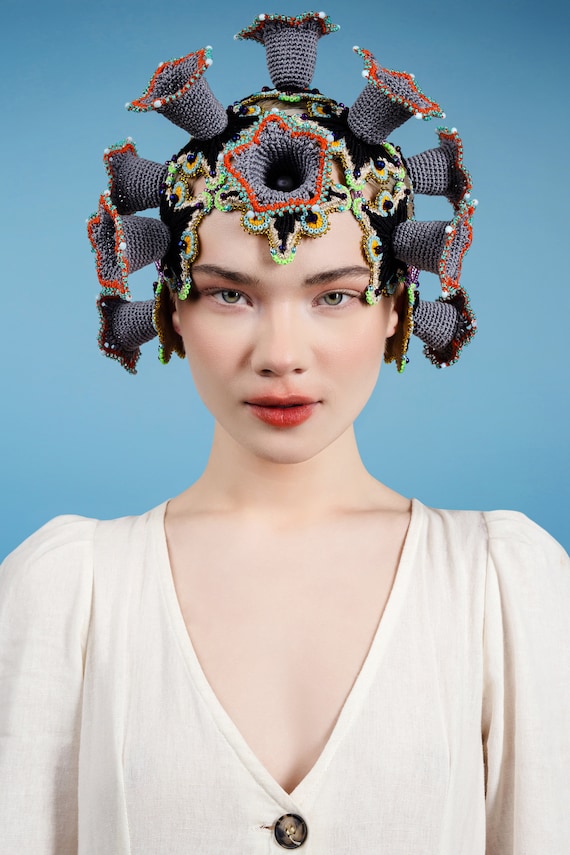 Art to Wear Crochet Headpiece Hat Alternative Fashion Costume