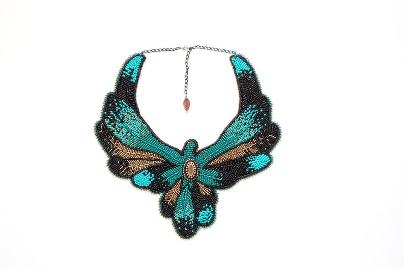 Large Collar Chunky Necklace Bird Shape, Adjustable Collar Size Statement Necklace Made Of Glass Seed Bead image 2