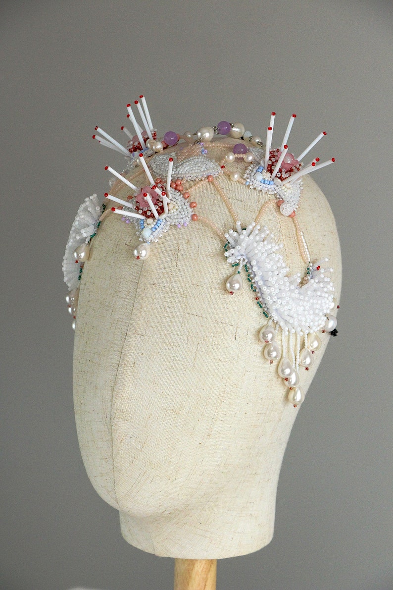 Bride wedding headpiece with drop pearls, natural pearl hairpiece, wedding hair jewelry, bride hair style accessories image 8