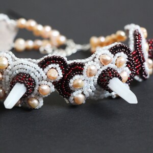 Jade quartz spiked choker collar, Gemstone choker necklace, Beaded pearl choker, Gift for women image 4