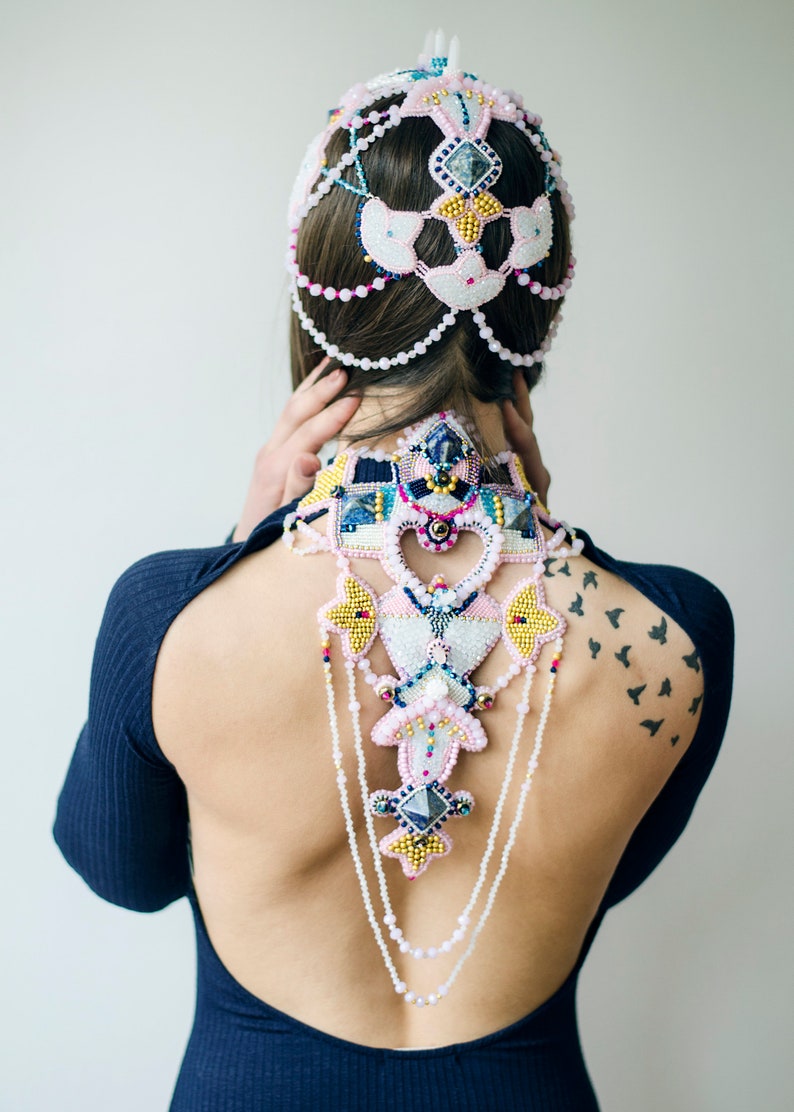 Goddess crystal crown headpiece, fashion beaded headpiece image 3