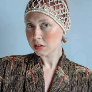 Beige Crochet Net Headband Summer Headwear Hair Accessories Decorated With Beads Head Jewelry Piece For Wedding image 6