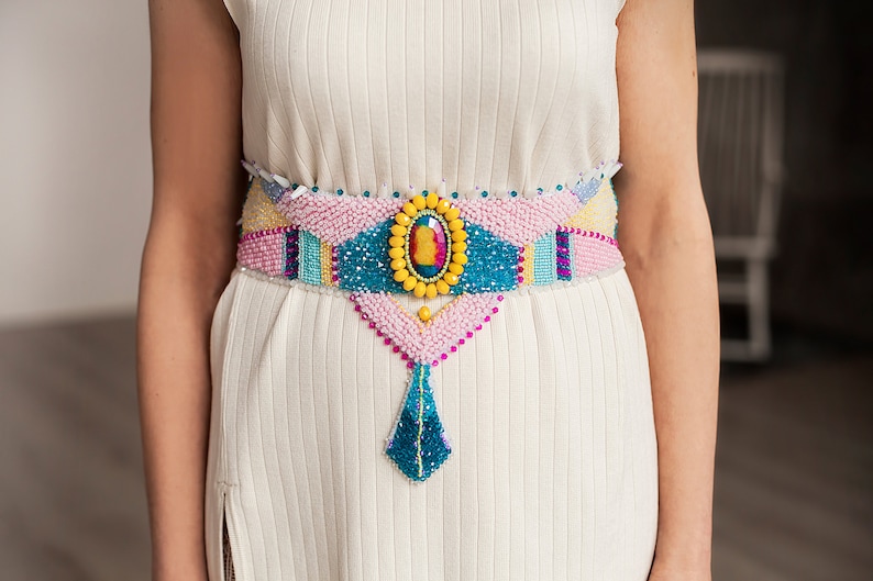 Colorful beaded sash belt image 1