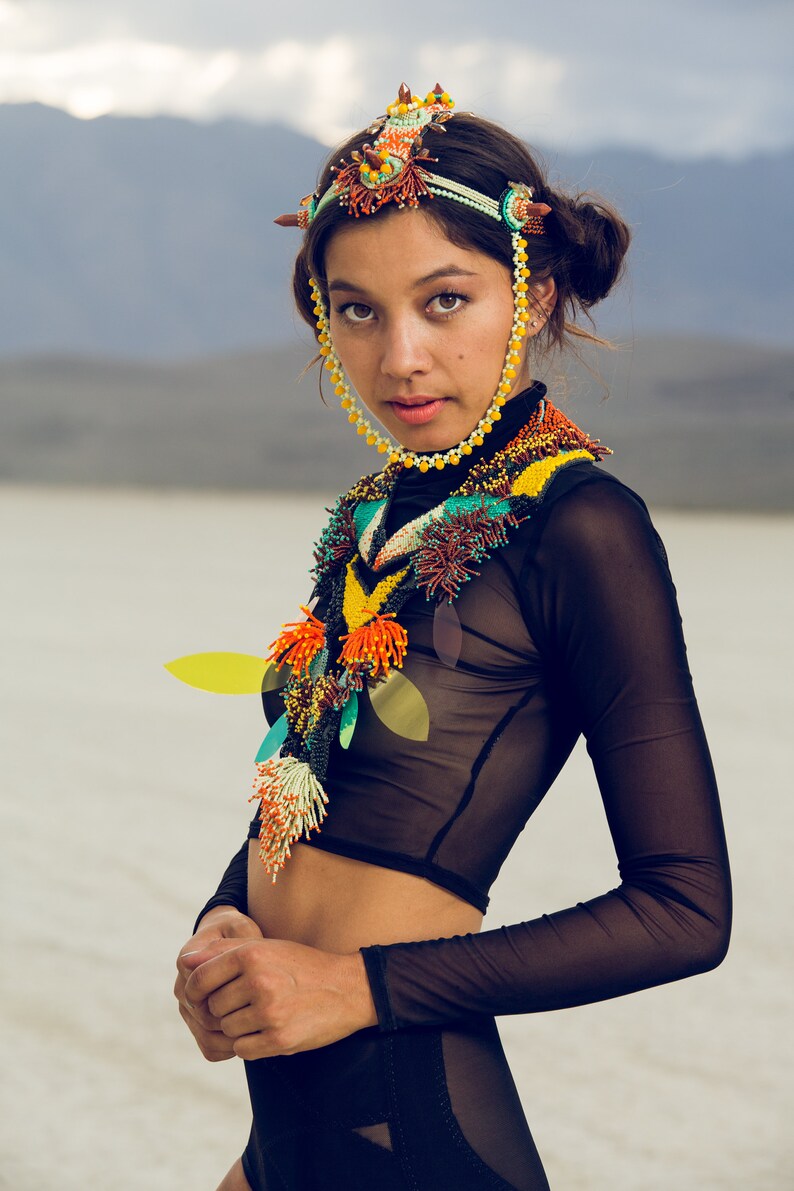 Beaded Body Jewelry Set of Feather Necklace and Hairpiece Etsy