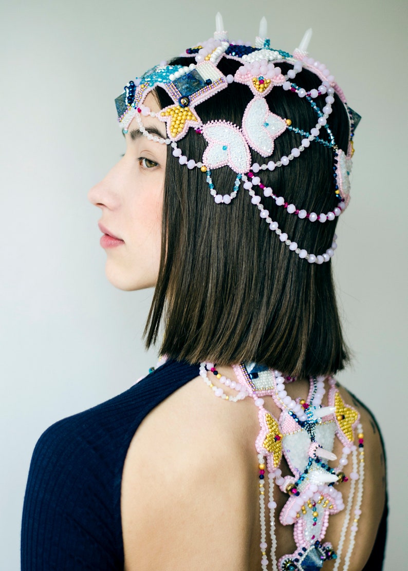 Goddess crystal crown headpiece, fashion beaded headpiece image 1