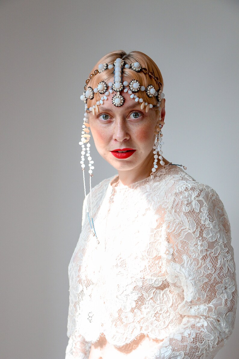 Joyería para la frente, tocado de boda, pieza de pelo nupcial, accesorios para el cabello de novia a la moda Art Deco imagen 6