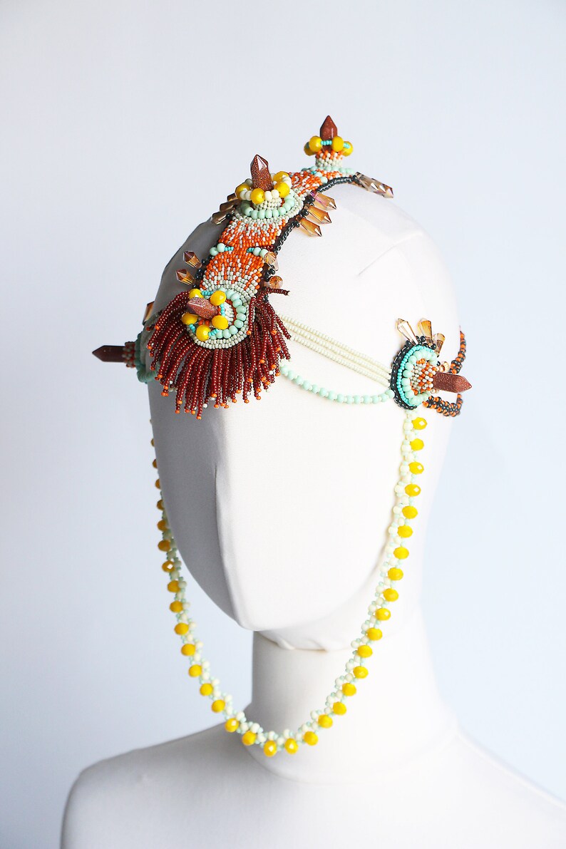 Beaded Body Jewelry Set of Feather Necklace and Hairpiece Etsy