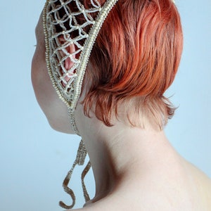 Beige Crochet Net Headband Summer Headwear Hair Accessories Decorated With Beads Head Jewelry Piece For Wedding image 8