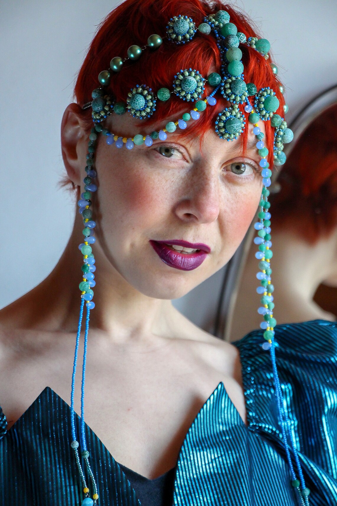 Orange Headpiece Art Deco Headwear Beaded Headdress Head Etsy