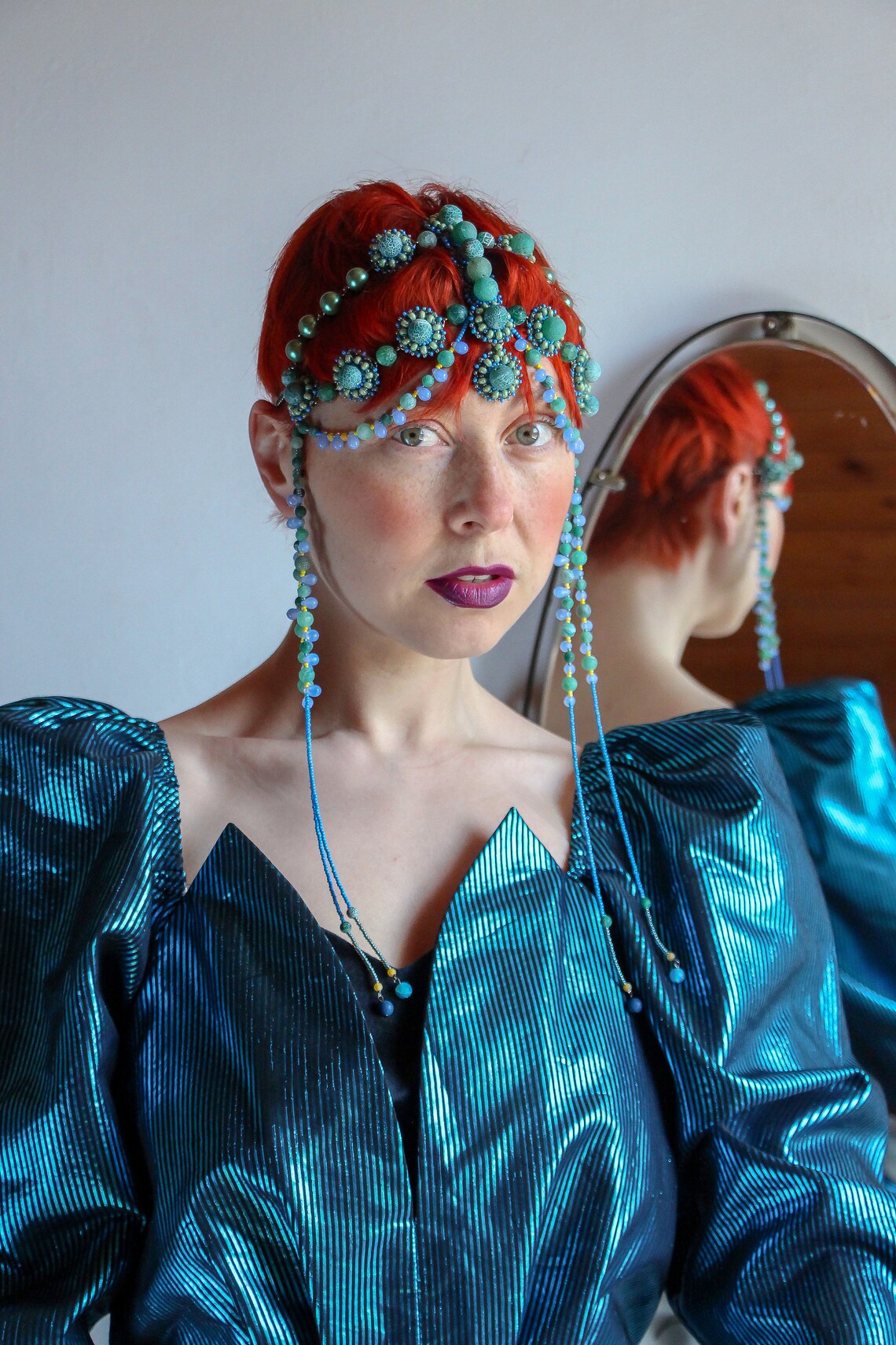 Orange Headpiece Art Deco Headwear Beaded Headdress Head Etsy