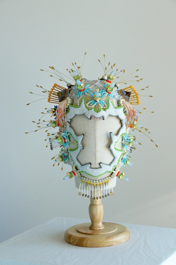 Beaded Apocalypse Full Head Mask, Cyberpunk Couture, Wearable Art