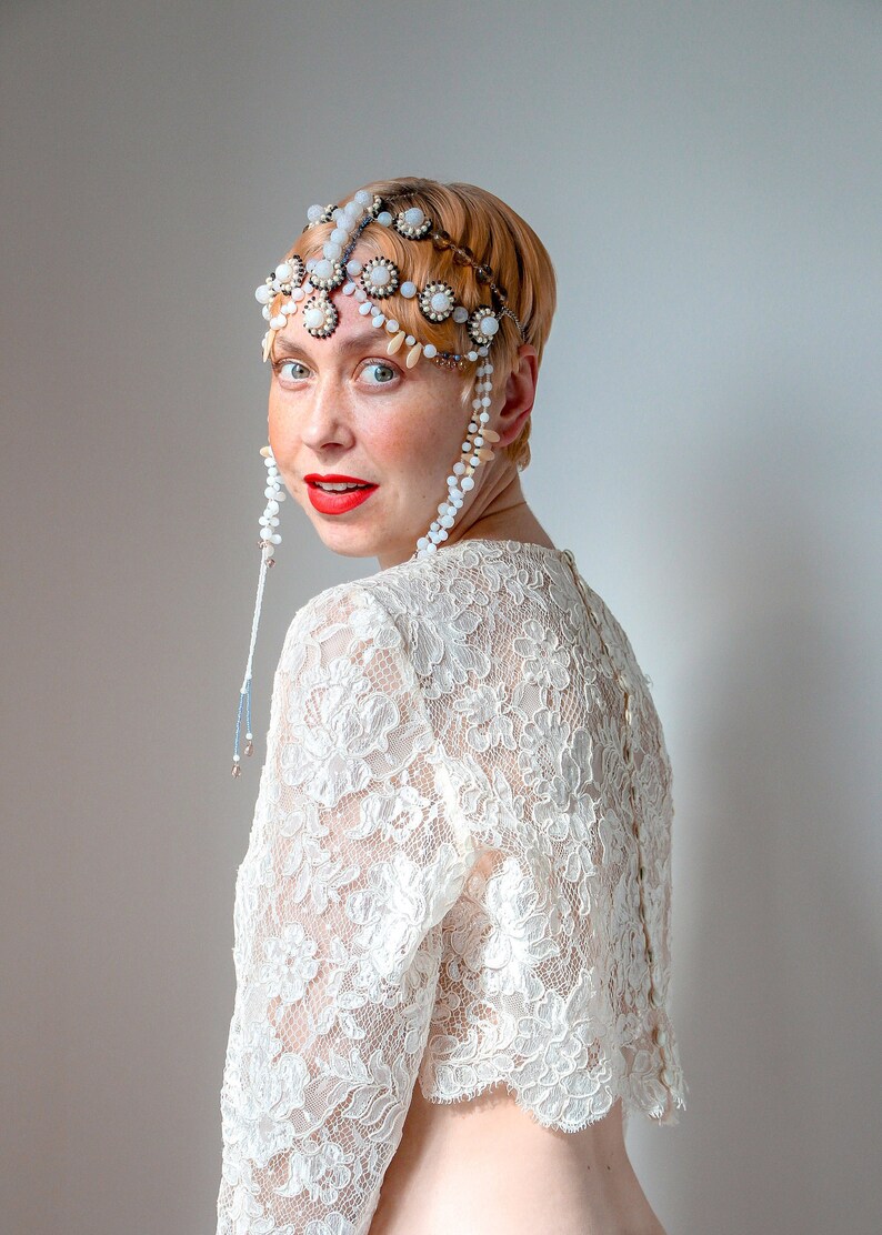 Joyería para la frente, tocado de boda, pieza de pelo nupcial, accesorios para el cabello de novia a la moda Art Deco imagen 3