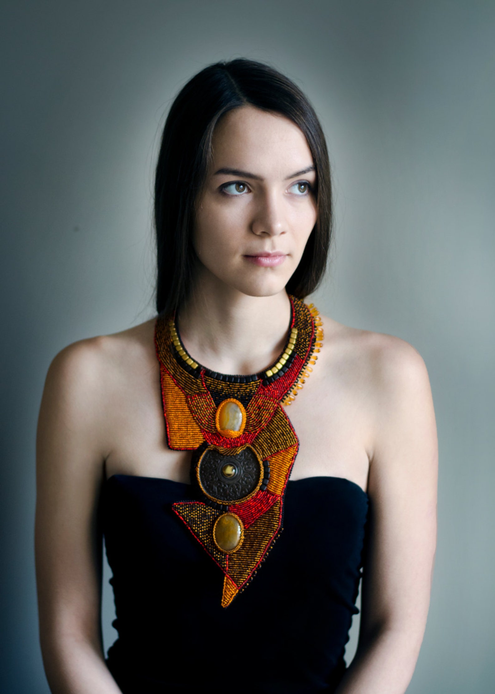 Futuristic long beaded necklace brown African necklace Etsy