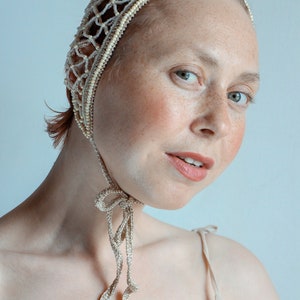 Beige Crochet Net Headband Summer Headwear Hair Accessories Decorated With Beads Head Jewelry Piece For Wedding image 7