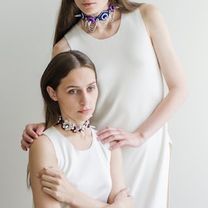 Jade quartz spiked choker collar, Gemstone choker necklace, Beaded pearl choker, Gift for women image 3