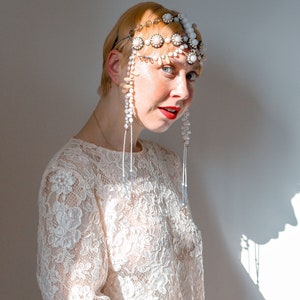 Joyería para la frente, tocado de boda, pieza de pelo nupcial, accesorios para el cabello de novia a la moda Art Deco imagen 9