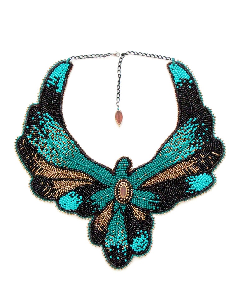 Large Collar Chunky Necklace Bird Shape, Adjustable Collar Size Statement Necklace Made Of Glass Seed Bead image 3
