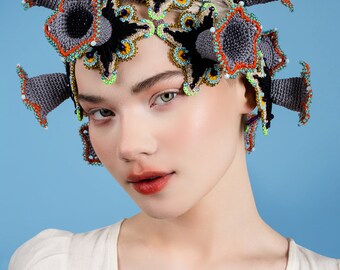 Avant Garde Crochet Headpiece With Flowers - Etsy